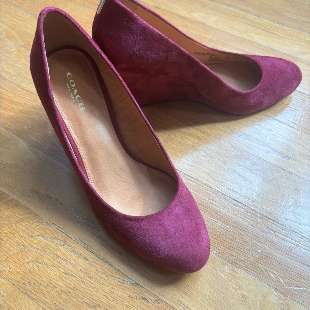 Coach Heels Purple Suede Wedge - Picture 5 of 11